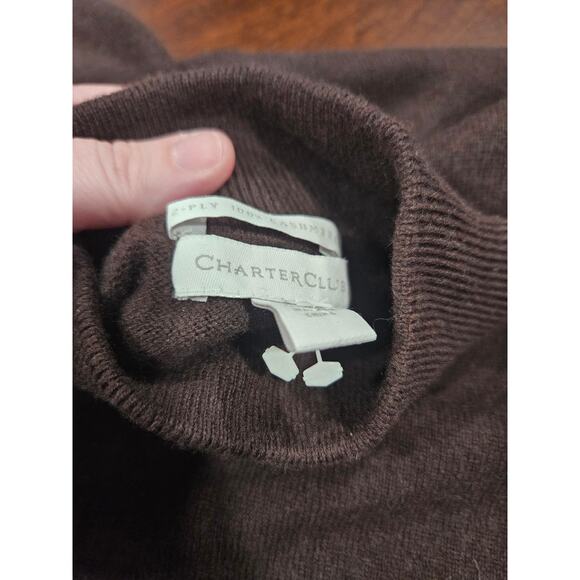 Charter Club Sweater Women's M Brown 2 Ply Cashmere Mock Neck Long Sleeve - Picture 5 of 6